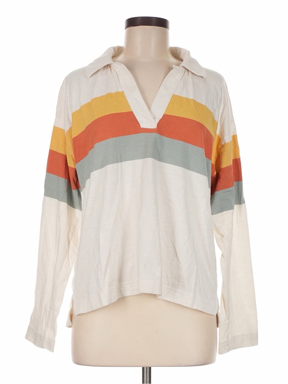 Faherty Polo Stripe Rugby Shirt Sz Large Organic Cotton Beachy ☀️🌴